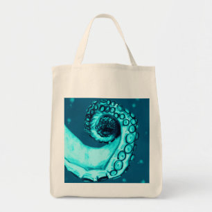Bolsa Tote Estilo de Tatuagem Náutica Teal Octopus Tentacle B