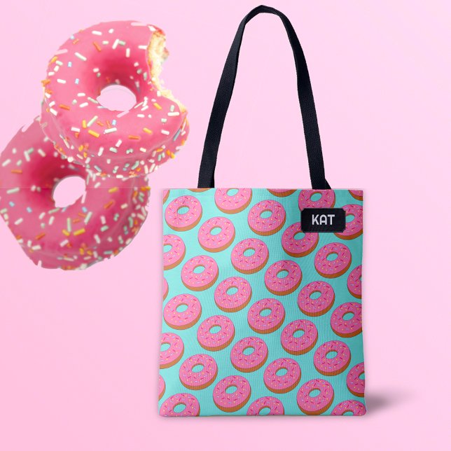 Bolsa Tote Estilo de Toon de Rosquinha Anel Rosa - seu nome / (Criador carregado)