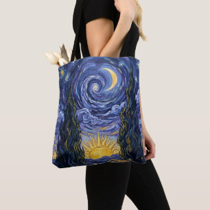 Bolsa Tote Estilo de Van Gogh Cipreste Crepúsculo Lua da Meia