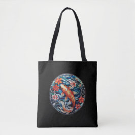 Bolsa Tote Estilo de Vidro Asiático Koi Fish e Camellias