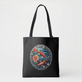 Bolsa Tote Estilo de Vidro Asiático Koi Fish e Camellias