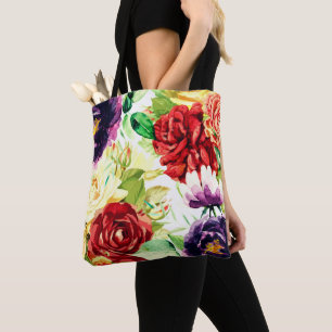 Bolsa Tote Estilo de Vintage Flores de Grande Aquarela