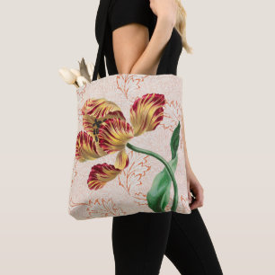 Bolsa Tote Estilo de Vintage - Vermelho e Dourado Toalhete Fl