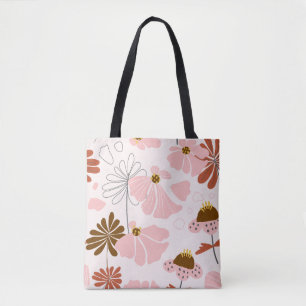 Bolsa Tote Estilo Desenho de Mão Sem Costura Floral abstrato