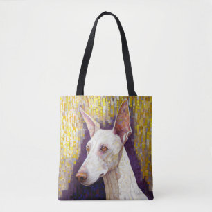 Bolsa Tote Estilo Dourado Podenco Klimt Mosaico Branco