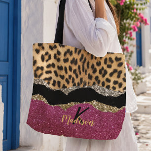 Bolsa Tote Estilo feminino com estampa animal em rosa brilhan
