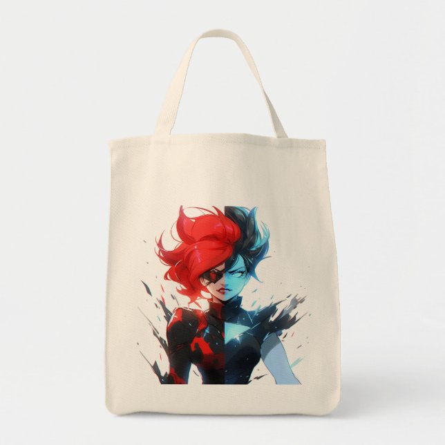 Bolsa Tote Estilo Gado de Gelo Vermelho Azul (Frente)
