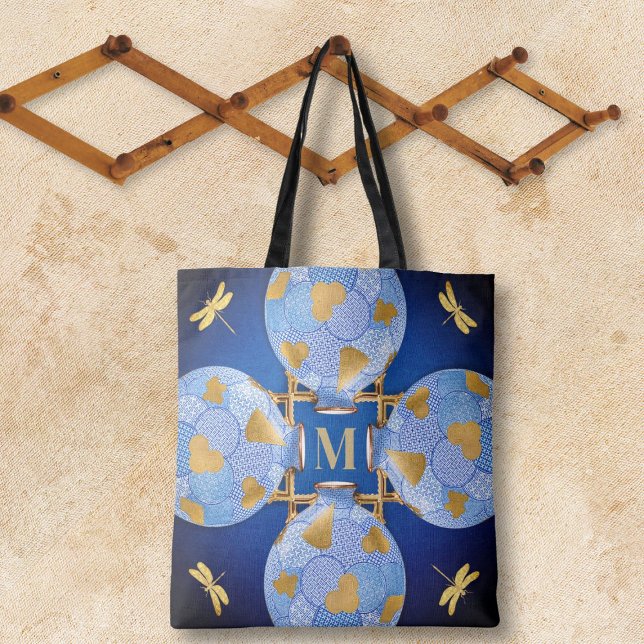 Bolsa Tote Estilo Japonês Azul E Dourado (Criador carregado)