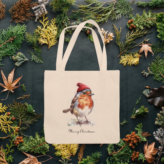 Bolsa Tote Estilo Mercado de Natal Cottage Robin (Criador carregado)