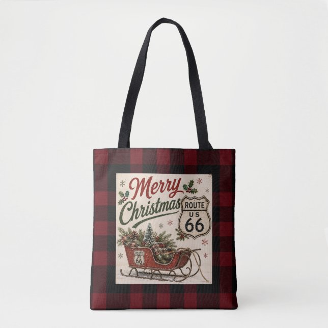 Bolsa Tote Estilo Natal Rota 66 Xadrez de Búfalo (Frente)
