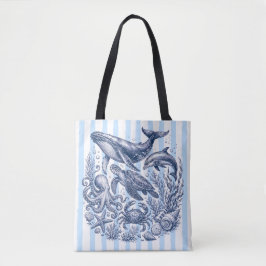 Bolsa Tote Estilo Náutico de Vida Oceânica Azul Vintage