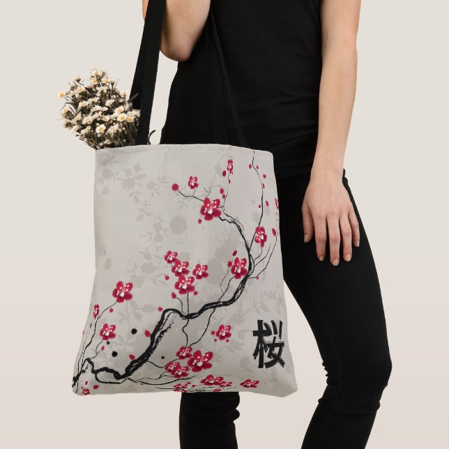 Bolsa Tote Estilo Oriental Sakura Cherry Blossom Art (Close Up)