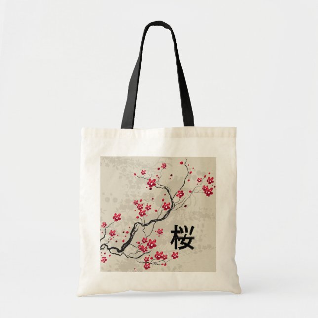 Bolsa Tote Estilo Oriental Sakura Cherry Blossom Art (Frente)