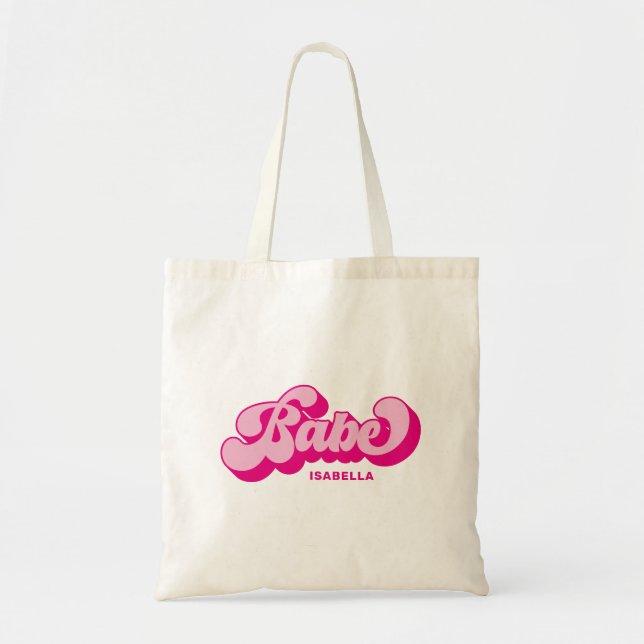 Bolsa Tote Estilo Retro Rosa Quente Babe Damas de Honra Perso (Frente)