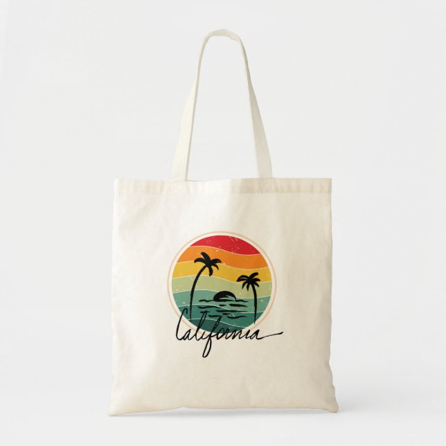 Bolsa Tote Estilo Retro Vintage Pôr do Sol Califórnia (Frente)