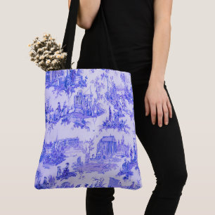 Bolsa Tote Estilo Russo de Chinoiserie Azul Branco Francês