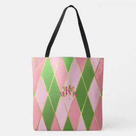 Bolsa Tote Estilo verde e cor-de-rosa e monograma
