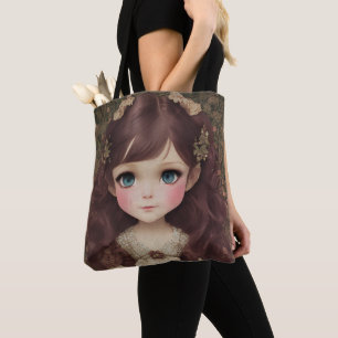 Bolsa Tote Estilo Vintage Bonito e Adorável Chibi Kawaii Raiz