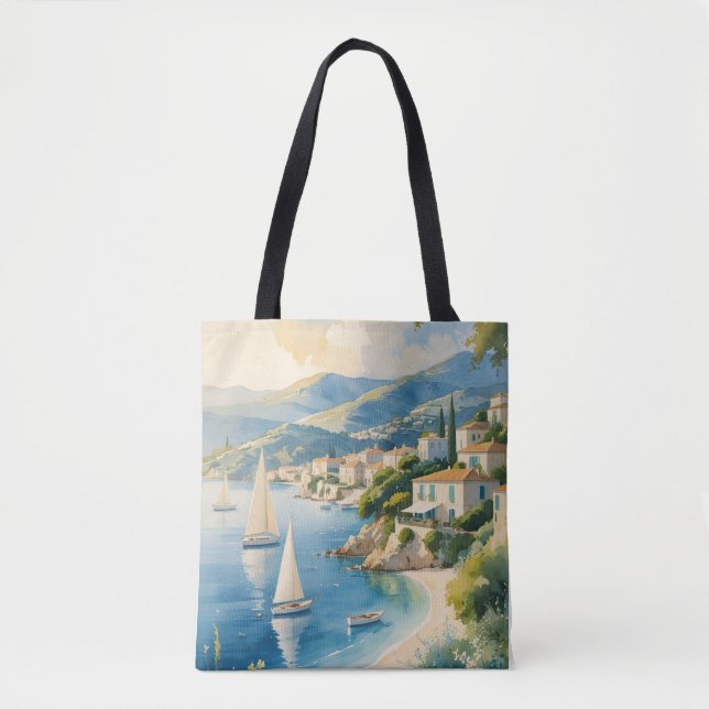 Bolsa Tote Estilo Vintage Cote D'Azur Viagem francês (Frente)