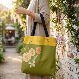 Bolsa Tote Estilosa com Laço Floral Verde Oliva