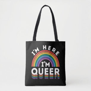 Bolsa Tote Estou Aqui Sou Gay LGBTQ Arco-íris Orgulho Gay