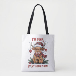 Bolsa Tote Estou Bem Tudo está Bem Natal Vaca das Terras Alta