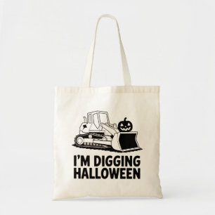 Bolsa Tote Estou Cavando Rosto de Abóbora de Halloween Trator