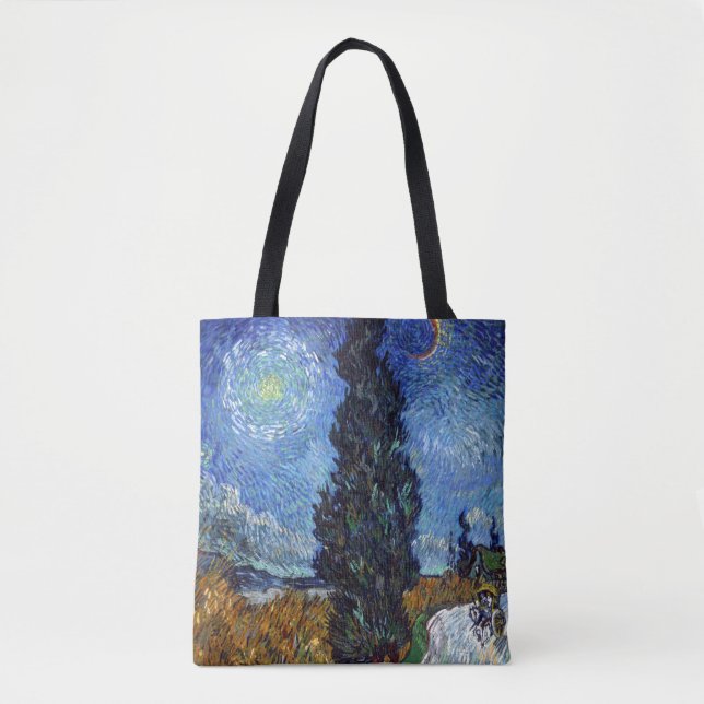 Bolsa Tote Estrada com Ciprestes Impressionismo de Van Gogh (Frente)