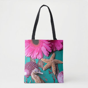 Bolsa Tote Estrados e cavalo marinho cor-de-rosa com estrela