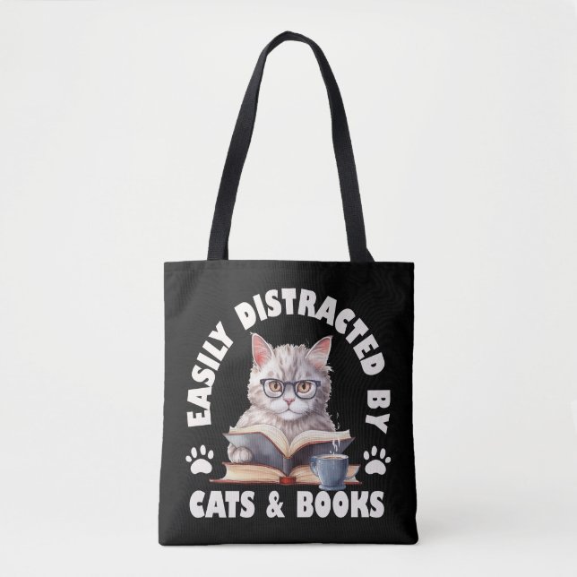 Bolsa Tote Estranho E Facilmente Distraído Por Gatos E Livros (Frente)