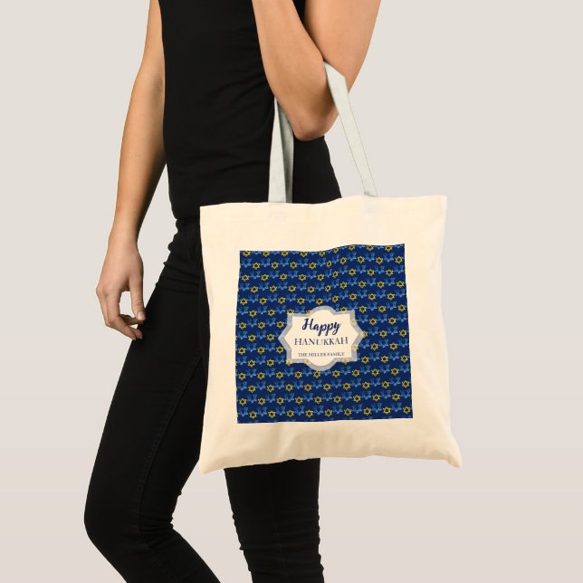 Bolsa Tote Estrela de Davi Feliz Hanukkah Aquarela  (Frente (produto))