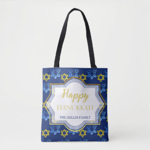 Bolsa Tote Estrela De David Happy Hanukkah Watercolor