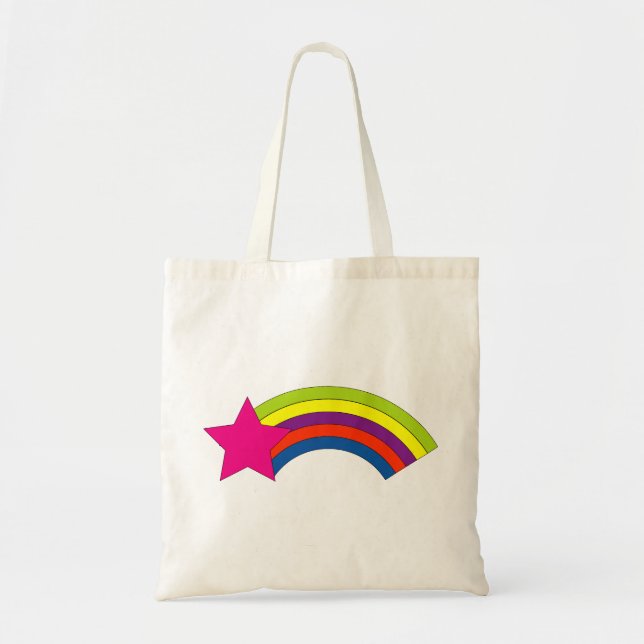 Bolsa Tote Estrela Rosa Arco-Íris Colorido Fofo (Frente)