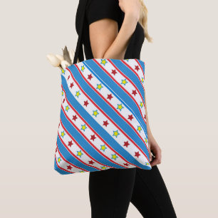 Bolsa Tote Estrelas Amarelas Vermelhas Azul Diagonal Estrelas
