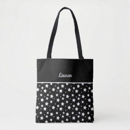 Bolsa Tote Estrelas brancas em nome preto e personalizado