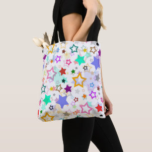 Bolsa Tote Estrelas Coloridas Brancas 