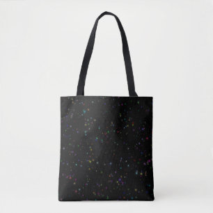 Bolsa Tote Estrelas coloridas espumantes no design negro céu