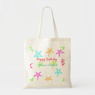 Bolsa Tote Estrelas coloridas feliz aniversário adicione text