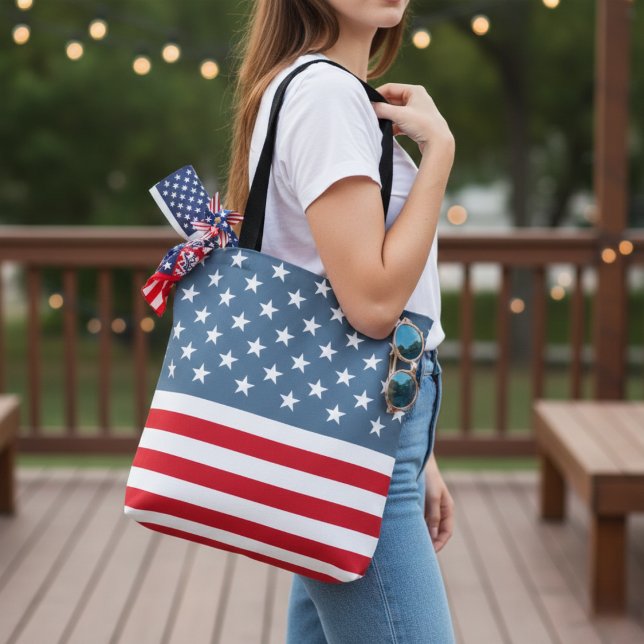 Bolsa Tote Estrelas de Bandeira Americanas e Stripes Patrióti (American Flag Stars and Stripes Patriotic Tote Bag)