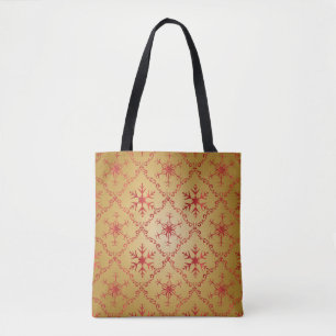 Bolsa Tote Estrelas de Natal Vermelho na Dourada