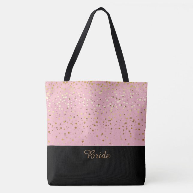 Bolsa Tote Estrelas de Ouro do Saguão Rosa e Petite (Frente)