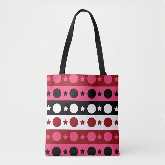 Bolsa Tote Estrelas do Círculo Branco Cor-de-rosa - Design (Frente)