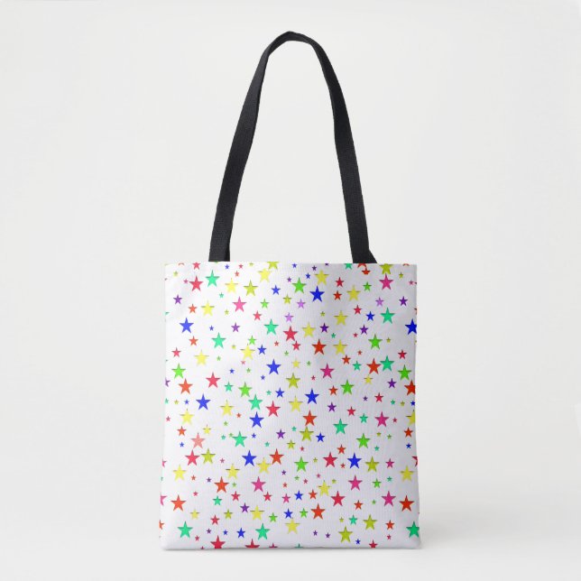 Bolsa Tote Estrelas multicoloridas modernas em branco (Frente)