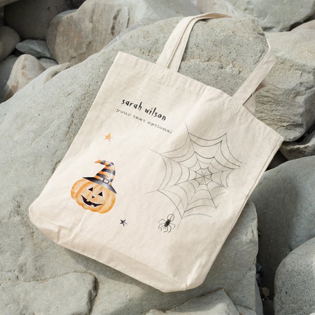 Bolsa Tote Estrelas na Web de Pumpkin Spider de Halloween Cut (Criador carregado)