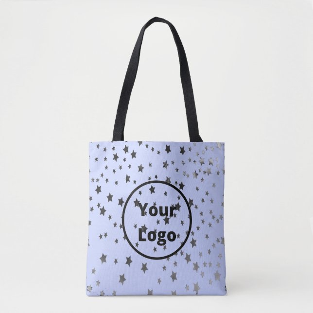 Bolsa Tote Estrelas prateadas e pretas em azul (Frente)