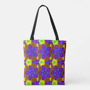 Bolsa Tote estrelas roxas verdes geométrico