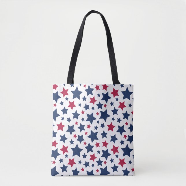 Bolsa Tote Estrelas Vermelhas e Azuis - Padrão de bandeira Am (Frente)