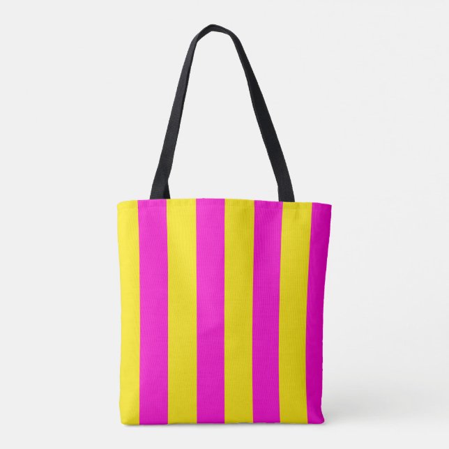 Bolsa Tote Estrias Amarelas Quentes E Rosa-Quente (Verso)