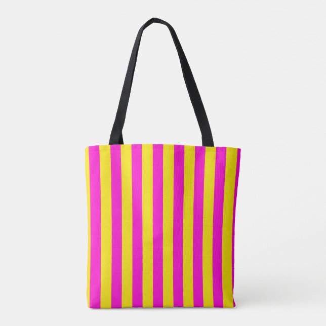 Bolsa Tote Estrias Amarelas Quentes E Rosa-Quente (Verso)