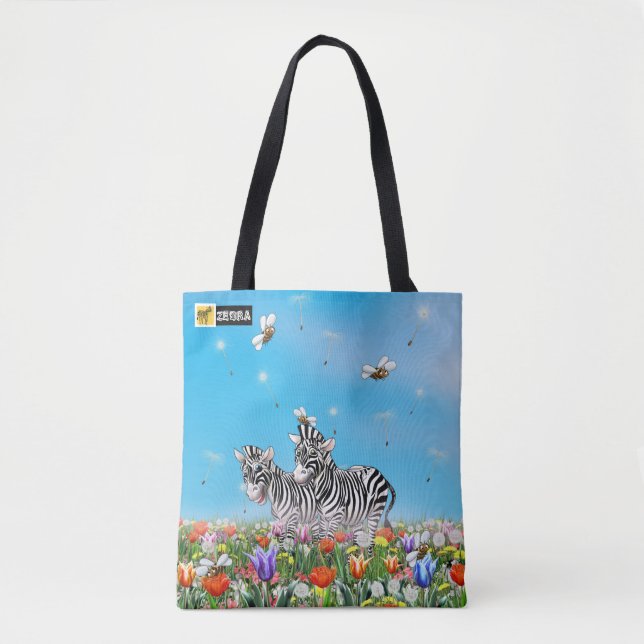 Bolsa Tote Estropo de Verão - Flor Zebras - Cor da Água (Frente)